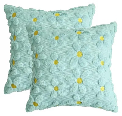 Obrázok produktu pre Dva obliečky na vankúše, modrá farba, motívy margarétok, materiál: žakárová tkanina, rozmer 40x40 cm, materiál: plyš, zamat, dekoratívne