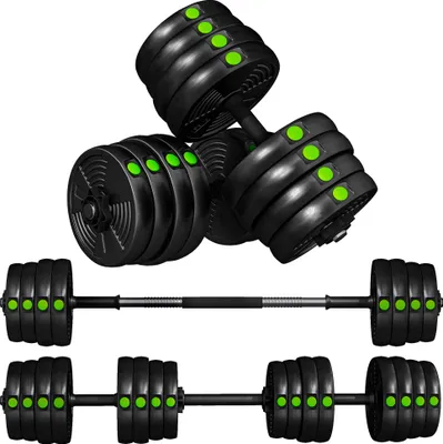 Produktbild von 2-in-1 Hantel-Set, Lang- & Kurzhantel, 30 kg, rutschfest, bodenschonend, Schwarz/Grün