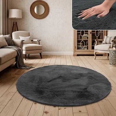 Image de Tapis à poils longs Salon Fourrure synthétique Super Soft Uni Taille Ø 160 cm Rond