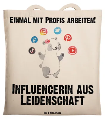 Produktbild von Mr. & Mrs. Panda Shopping Tasche Influencerin Leidenschaft - Transparent - Geschenk, Stoffbeutel, Tote Bag, Schultasche, Jutebeutel, Laptoptasche