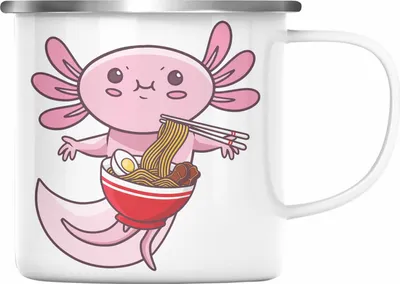 Produktbild von Trendation - Axolotl Emaille Tasse Grafik Lustig Geschenkidee Schwanzlurch Tiere Geschenk Ramen Lustig (Silber)