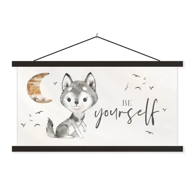 Produktbild von MuchoWow® Textilposter Sprichwörter - Wolf - Sei du selbst - Kinder - Jungen - Mädchen - Aquarell 120x60 cm mit schwarzem Rahmen - Dekoration Schlafzimmer
