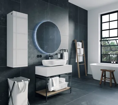 Produktbild von PLATAN ROOM Badezimmer Hängeschrank Badschrank 105 cm hoch Badhängeschrank mit Fronten in Hochglanz und Push-to-Open Funktion