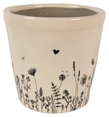 Productafbeelding van Clayre & Eef bloempot, diameter 15 cm, hoogte 14 cm, beige en zwart, keramiek, voor bloemen