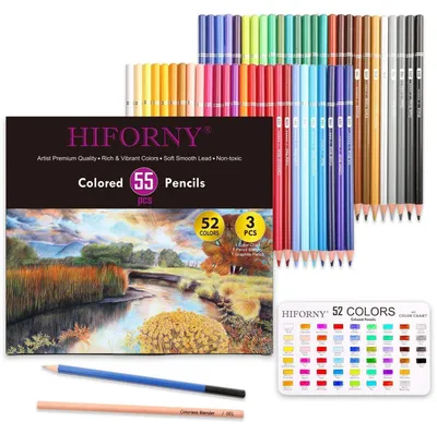Produktbild von Buntstifte-Set 55-teilig für Erwachsene, 52 Farben, mit Mischstift & Skizzenstift