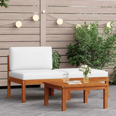 Image de vidaXL Ensemble salon de jardin 3 pièces avec coussins bois acacia & corde