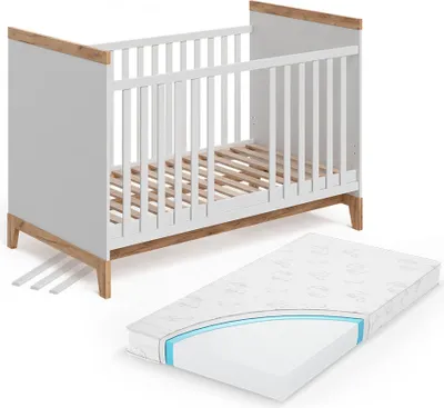 Image de Lit bébé Vitalispa Malia Blanc/Artisan 70x140 cm avec matelas, Model 58591