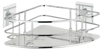 Obrázok produktu pre WENKO Turbo-Loc rohová polička, model Quadro, do kúpeľne a sprchy, z nehrdzavejúcej ocele s mimoriadne pevným uchytením, rozmery 27,5 x 10 x 19,3 cm, farba: lesklá strieborná
