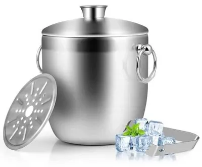 Zdjęcie produktu dla Pojemnik na kostki lodu stal nierdzewna 3L szczypce pokrywka