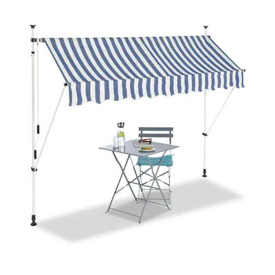 Produktbild von Bc-elec - HHYVA2512-Bluewhite Manuell einziehbare Markise für Terrasse & Patio 250x120cm weiß und blau