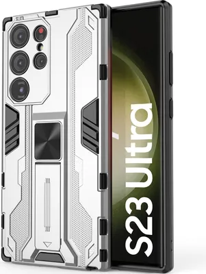 Obrázek produktu pro Pouzdro pro Samsung Galaxy S23 Ultra dvouvrstvé PC a TPU nárazuvzdorné pouzdro s bumperem a stojánkem Stříbro