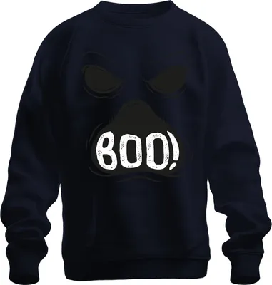 Produktbild von BOO! Halloween Gruselgesicht Geist Gespenst Spuk Retro Vintage Uni Sweatshirt Pullover, Navy, S