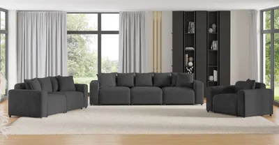 Productafbeelding van Sofaset Designersofa's MEGAN, 3-2-1 persoons, bekleed met stof Poso, donkergrijs