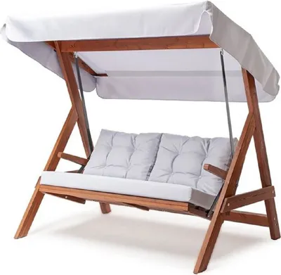 Produktbild von Casa Padrino Luxus Hollywood Schaukel Hellgrau / Braun - Wetterfeste Garten Schaukel mit Sonnendach - Garten Möbel - Terrassen Möbel - Luxus Möbel - Luxus Garten Einrichtung