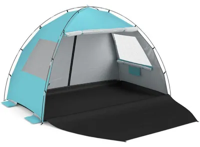 Immagine prodotto di Tenda da spiaggia con tenda parasole, protezione UV 50+, porta con cerniera e finestre a rete, colore blu