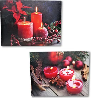 Produktbild von LED Wandbilder 2 Stück rote Kerzen Bilder beleuchtet 40 x 30 cm