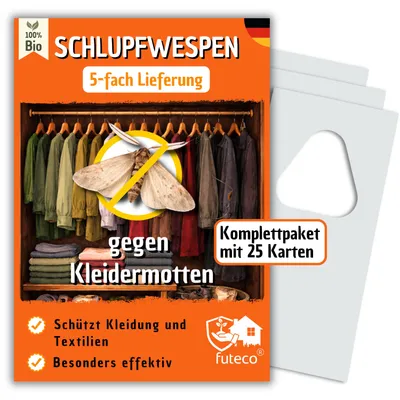 Produktbild von Schlupfwespen gegen Kleidermotten - 25 Karten (5 Karten á 5 Lieferungen) - Effektiv bei Motten