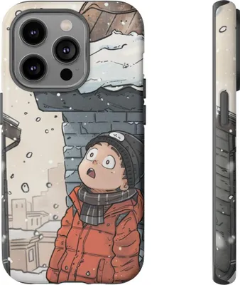 Produktbild von Winterlicher Chibi-Junge blickt zum verschneiten Dach – Hülle Kompatibel mit iPhone 14 Pro