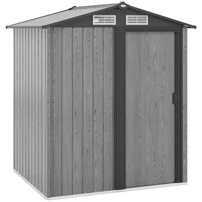 Produktbild von Stahl-Gartenschrank Werkzeugaufbewahrung mit Schrägdach und 4 Lüftungsschlitzen, 152x132x188 cm, wetterfest robust, ideal für Gartengeräte und Werkzeuge, geeignet für Terrasse oder Hof, Grau