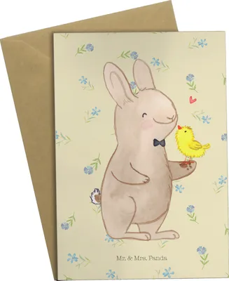 Produktbild von Mr. & Mrs. Panda Beileidskarte Hase Küken - Blumig - Geschenk, Klappkarte, osterkarte, hochzeitskarten, Ostern, weihnachtskarten, vatertagskarte, einladungskarten