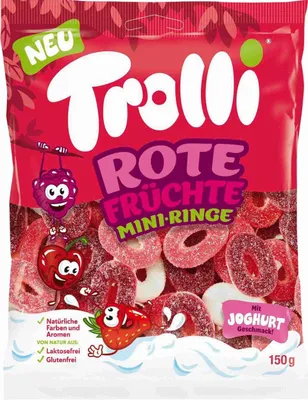 Produktbild von Trolli Rote Früchte Ringe Erdbeer Himbeer und Kirsch Geschmack 150g