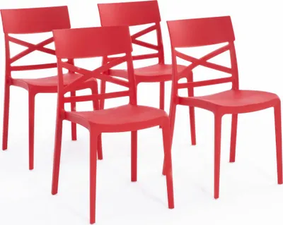 Image de lot de 4 chaises empilables en polypropylène avec fibre de verre pour l'extérieur et le jardin, bar et restaurant, cuisine design moderne - MARTINA - Rouge