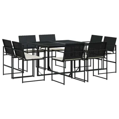 Produktbild von 9-tlg. Garten-Essgruppe mit Kissen Schwarz Poly Rattan