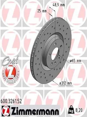 Image de 2x ZIMMERMANN disque de frein 600.3261.52 pour VW POLO (AW1 BZ1) 49mm 8 2kg 312mm