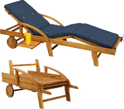 Image de CASARIA® Bain de soleil en bois d'acacia avec coussin housse bleu inclus jardin balcon exterieur chaise longue ergonomique