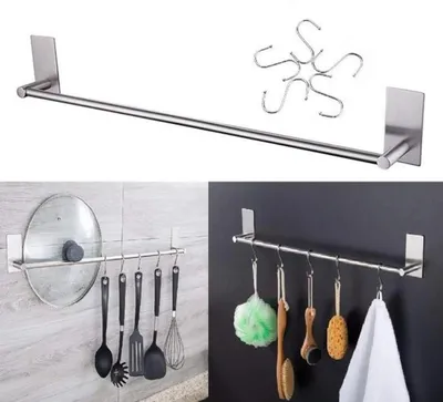 Immagine prodotto di Azomor: portasciugamani autoadesivo con cinque ganci in acciaio inossidabile per cucina e bagno