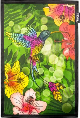 Produktbild von PSYWORK Schwarzlicht Stoffposter Neon "Kolibri Hibiskus Flower", 30x45cm