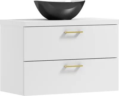 Immagine prodotto di ADK Möbel | Pensile, 53,2x80x40,6 cm, maniglie bianche/oro, con lavabo nero, LUNA 80