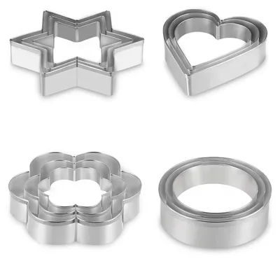 Produktbild von Ausstechformen Keksausstecher Plätzchenausstecher - 12-teilig - Edelstahl - Stern, Kreis, Herz und Blume - Für Kekse, Fondant und Gebäck