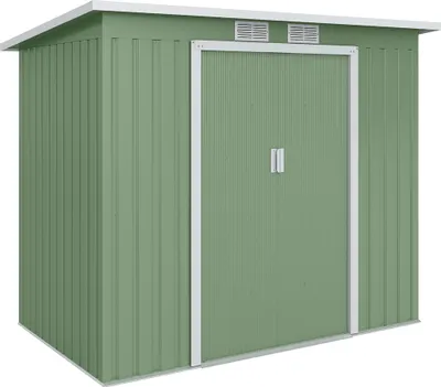 Image de Abri de jardin en métal, dimensions 213x130x172 cm, résistant aux intempéries et robuste, idéal pour ranger outils de jardinage et équipements, adapté pour une terrasse ou une cour, couleur vert olive