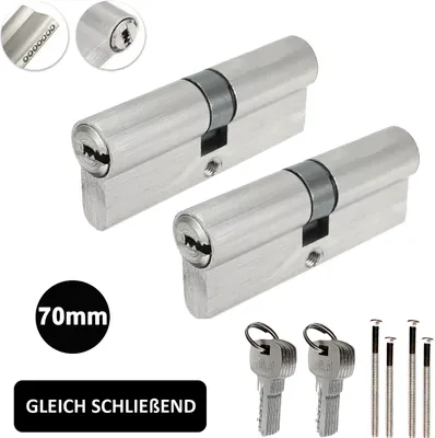 Produktbild von 2x Profil Zylinderschloss Schließzylinder Tür Zylinder Profilzylinder 70mm (35/35mm) Gleichschließend