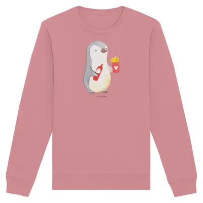 Produktbild von Mr. & Mrs. Panda Bio Baumwoll Pullover Pinguin Pommes Größe XXL - Canyon Pink - Geschenk, für Partner, Sweatshirt, Freundin, Valentinstag, Pulli, Jahrestag, Frauen