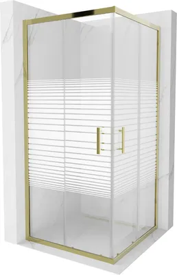 Produktbild von Mexen Rio quadratische Duschkabine 90 x 90 cm, Gestreift, Gold - 860-090-090-50-20