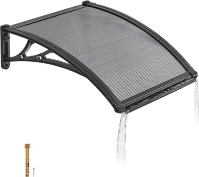 Produktbild von Vordach für die Haustür, 61x60 cm, Pultbogenvordach mit Entwässerung und ABS-Halterung, Schutz vor Regen, Schnee und Sonne, Polycarbonat-Türdach für Veranda und Terrasse, Rauchgrau