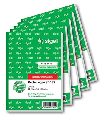 Rechnungsformulare A6, 2x50 Blatt, selbstdurchschreibend, 5 Stück