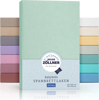 Produktbild von Julius Zöllner Jersey Spannbettlaken für Baby- & Kinderbett, 100% Jersey-Baumwolle,  Standard 100 , Größe: 60x120cm / 70x140cm, 1er Pack, salbei Einerpack Salbei