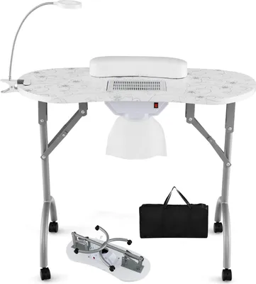 Produktbild von GOPLUS Maniküretisch faltbar, Nageltisch mit Absaugung, 3 Modi LED-Tischlampe, Tragetasche, tragbarer Schreibtisch auf Rädern für Nagelstudio (Weiß)