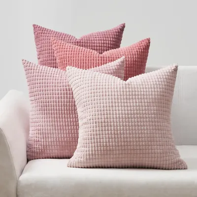 Produktbild von 4er-Set Kissenbezüge, 60 x 60 cm, rosa Cord, Farbverlauf, Dekokissen, Sofakissen, Sitzkissen, Schlafzimmer, Wohnzimmer, Balkon, Kinderzimmer, flauschig
