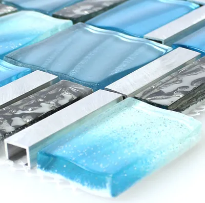 Produktbild von Mosaikfliesen Glas Aluminium Blau Silber Mix
