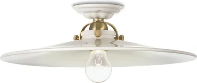 Produktbild von Deckenlampe Metall Keramik E27 Ø 42 cm in Weiß Messing matt rund Vintage Design Keramiklampe
