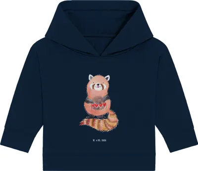Produktbild von Mr. & Mrs. Panda Organic Baby Hoodie Roter Panda 24. - 36. Monat - French Navy - Geschenk, Rot, Lustige Sprüche, Liebe, Lieblingsmensch, Kapuzenshirt, Herz, Liebling