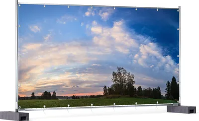 Produktbild von Wallario XXL Outdoor-Poster für Garten oder Balkon, Motiv Morgenhimmel über Wäldern und Wiesen, in ca. 340 x 173 cm