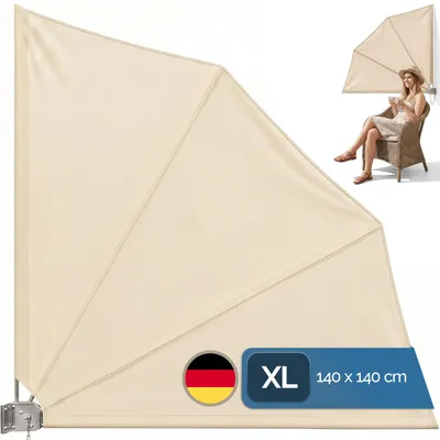 Produktbild von DETEX® Balkonfächer Sichtschutz inkl. Abdeckung 140x140cm Wetterfest UV-beständig Faltbar Terrasse Seitenmarkise Sonnenschutz Wandhalterung Beige
