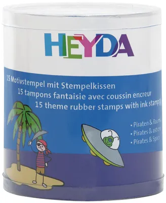 Produktbild von HEYDA Motivstempel Set "Piraten & Raumfahrer" Runddose 15 Stempel