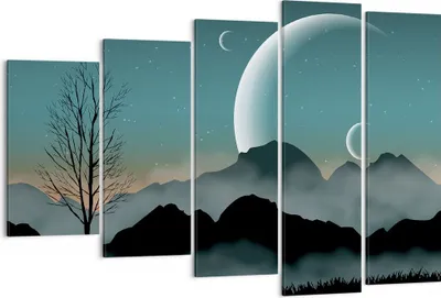 Produktbild von Bild auf Leinwand - Leinwandbild - 5 Teile - Himmel Nacht Illustration - 150x100cm - Wand Bild - Wanddeko - Wandbilder - Leinwanddruck - Bilder - Wanddekoration - Leinwand bilder - EG150x100-4143
