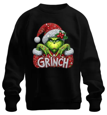Immagine prodotto di Felpa unisex natalizia "Grinch" con effetto strass e glitter, regalo di Natale, nera, taglia L
